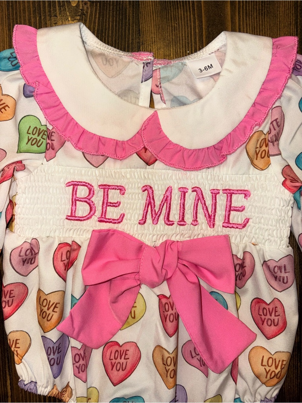 Be Mine Pink Smocked Heart Romper ! Boutique bubble Valentine's Day perfect cond